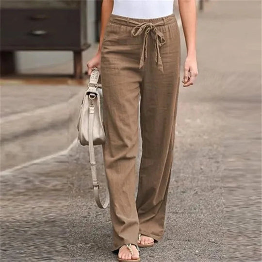 Damen Hosen Baumwoll-Leinen Schnitt Locker Gerade Sommermode 1