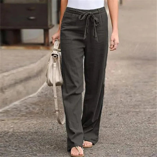 Damen Hosen Baumwoll-Leinen Schnitt Locker Gerade Sommermode 6