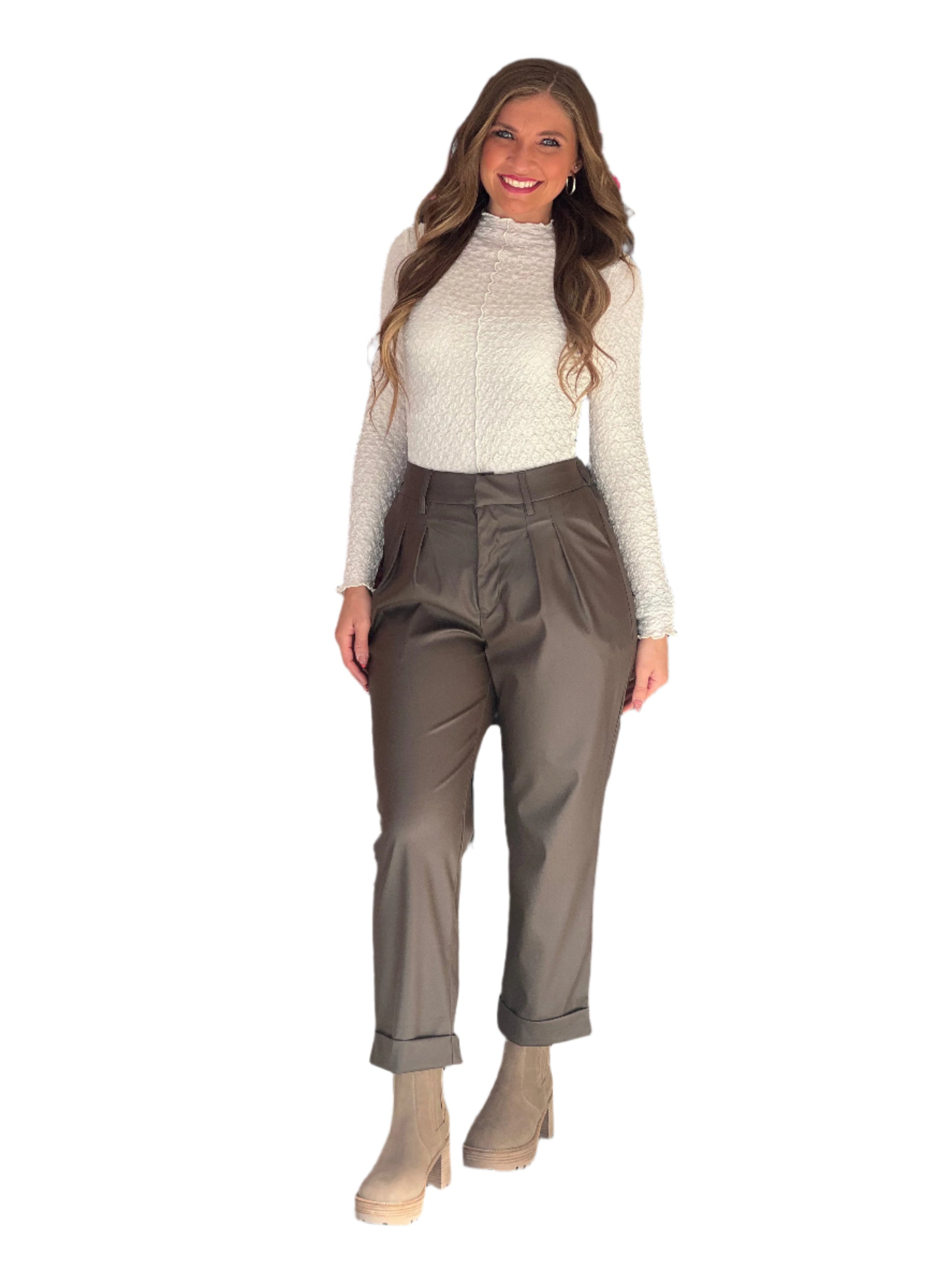 Damen Hosen aus veganem Leder mit Faltenfront 0