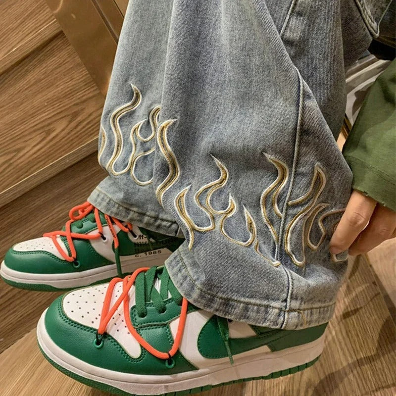 Damen Jeans mit einzigartigem Flammenmuster aus Baumwolle 2