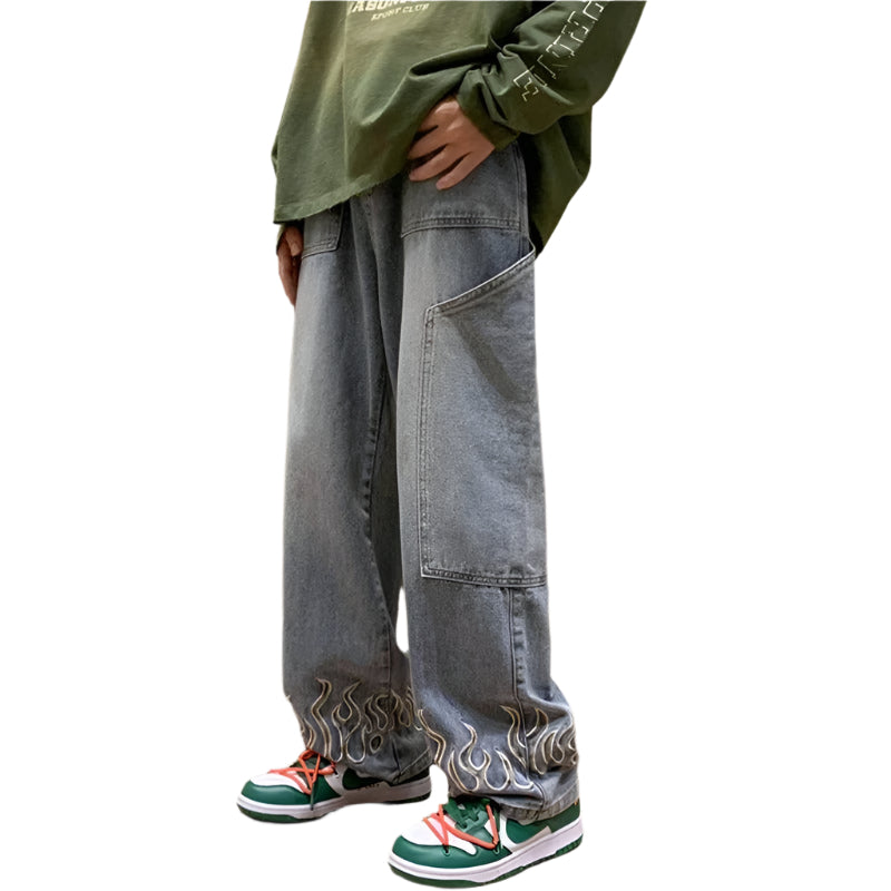 Damen Jeans mit einzigartigem Flammenmuster aus Baumwolle 3