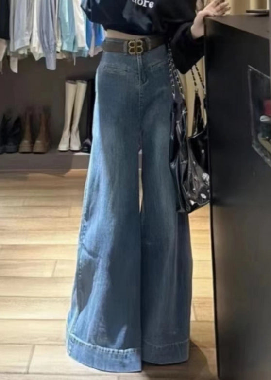 Damen Jeanshose Weites Bein Hohe Taille Modisch 4