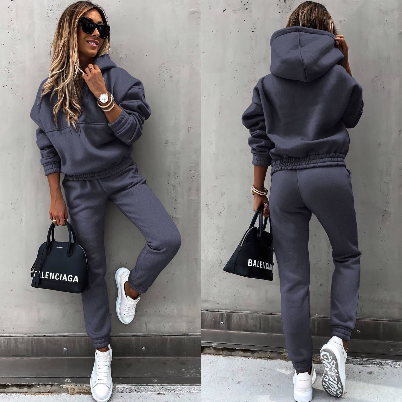 Damen Jogginganzug Oversized Hoodie und Tapered Pants aus Weichem Mischgewebe 7