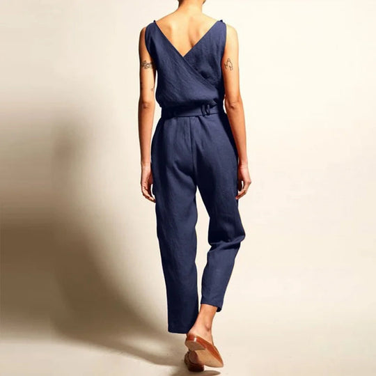 Damen Jumpsuit Lässig Leinen Mit Taillengürtel 1