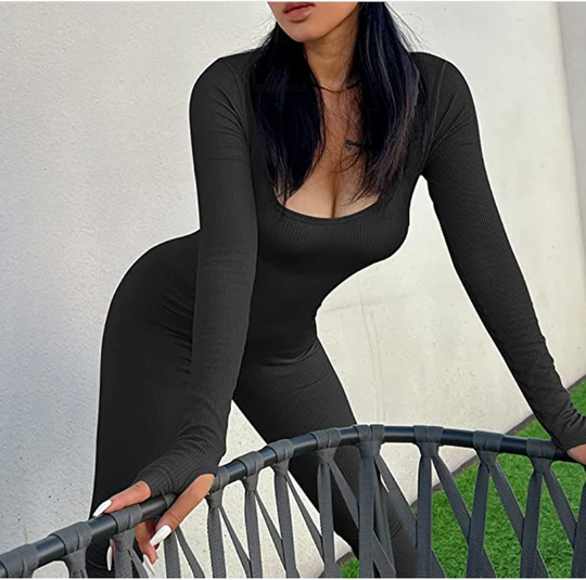 Damen Jumpsuit Sommer Sportlich Polyester mit Quadrat-Ausschnitt 0