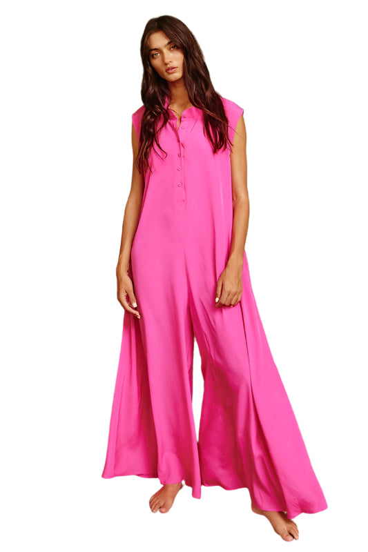 Damen Jumpsuit mit weitem Bein aus Satin in Fuchsia 0