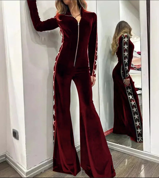 Damen Jumpsuit mit weitem Bein und Stern-Druck 3