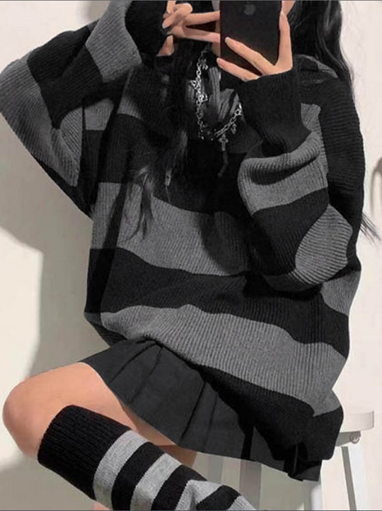 Damen Kapuzenpullover mit Streifenmuster und lockerer Passform 1