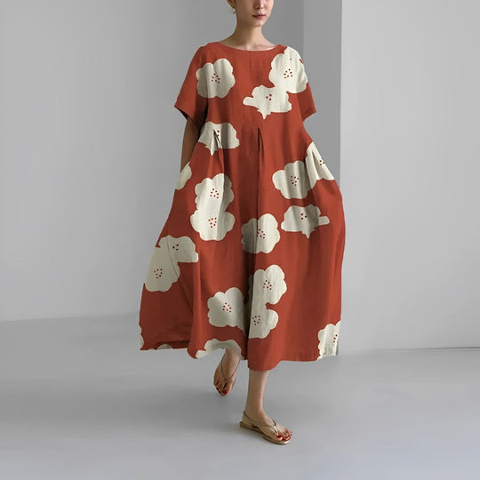Damen Kleid Blumendruck Baumwolle Figurbetont Kurzarm Sommerkleid 8