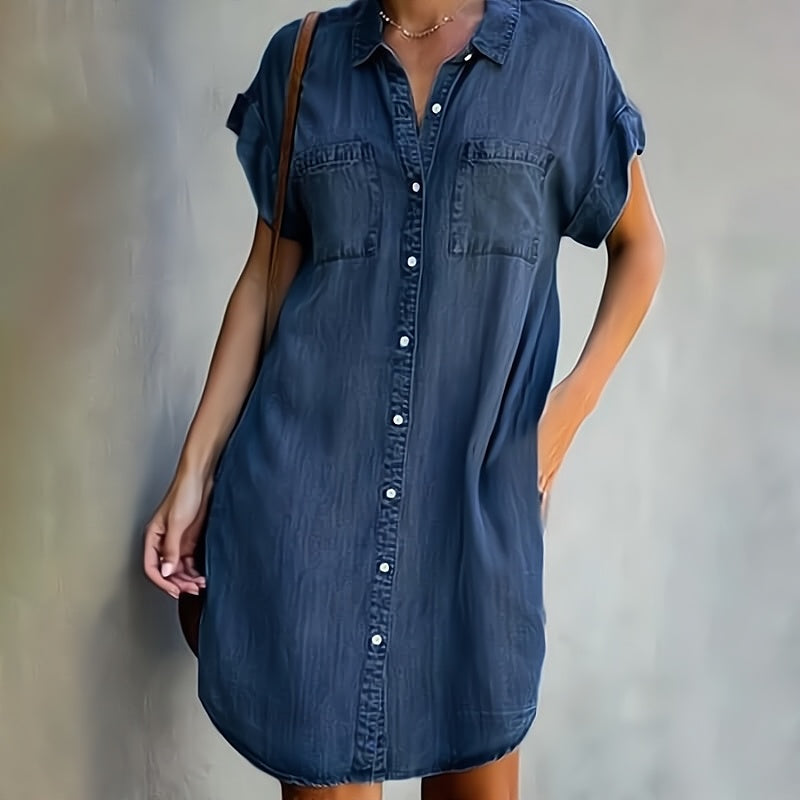 Damen Kleid Modernes Design mit Umgeschlagenem Kragen 2