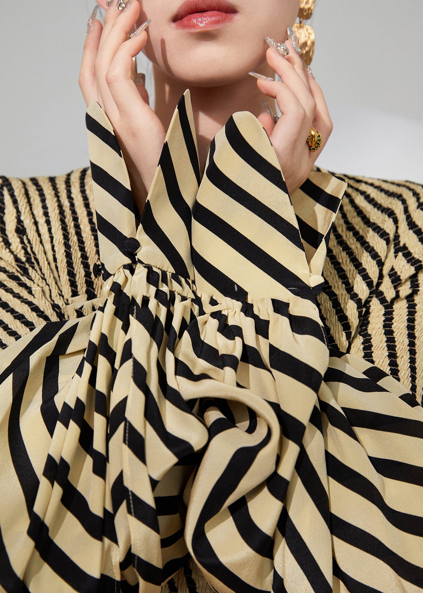 Damen Kleid O-Ausschnitt Gestreiftes Patchwork-Design 4