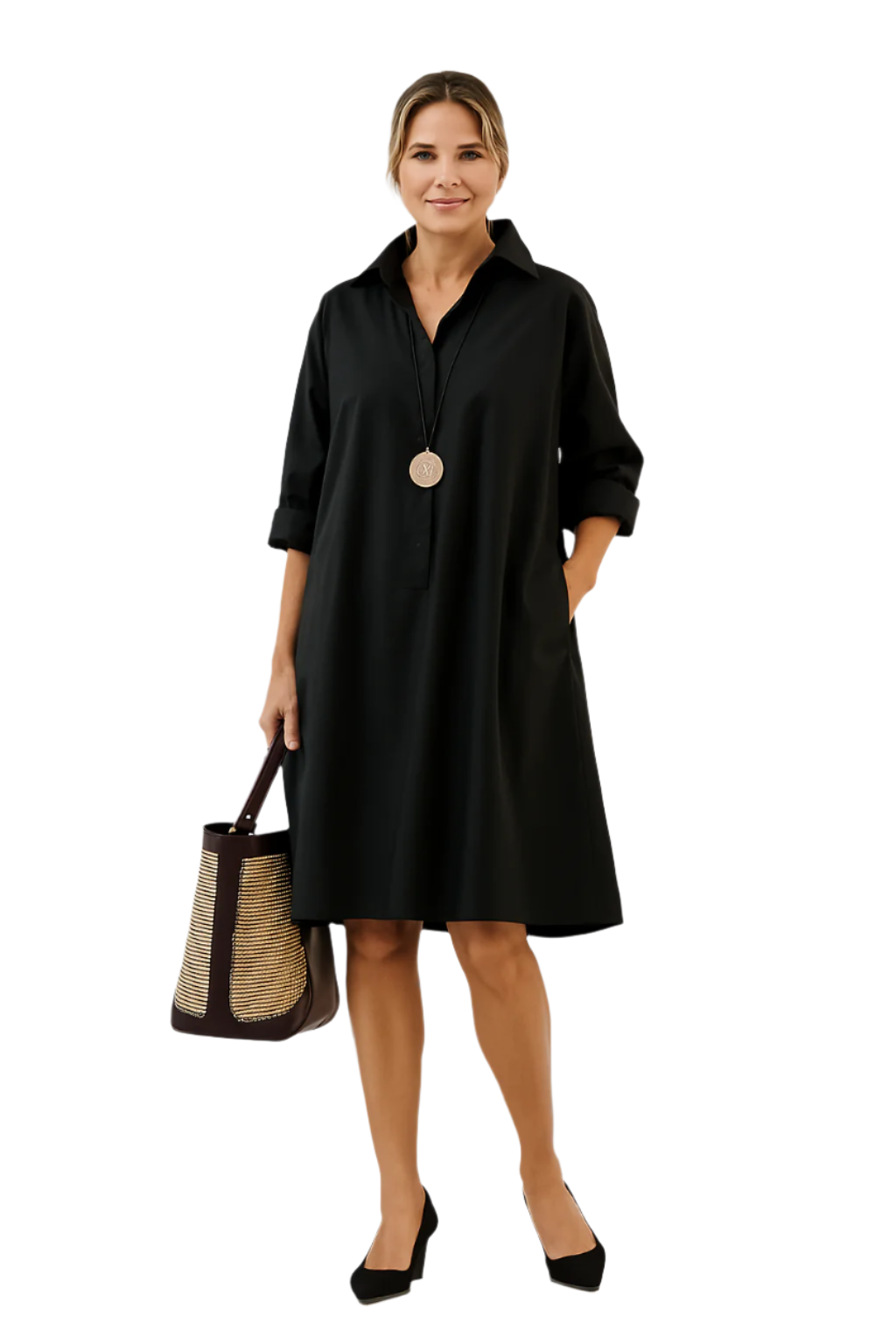 Damen Kleid Oversize Minimalistisch Hochwertiger Stoff mit Seitentaschen 0