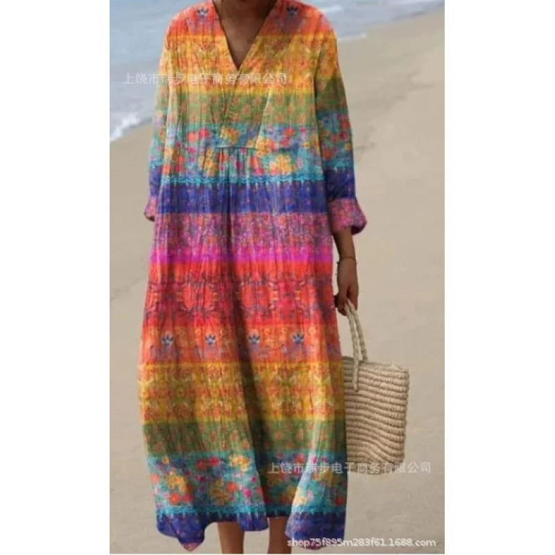 Damen Kleid V-Ausschnitt Langarm Farbblock Casual Hochwertiger Stoff 24