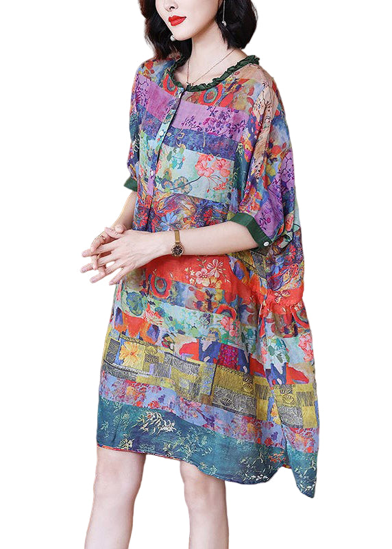 Damen Kleid mit Rüschendruck und Knopfleiste für Sommerurlaub 2