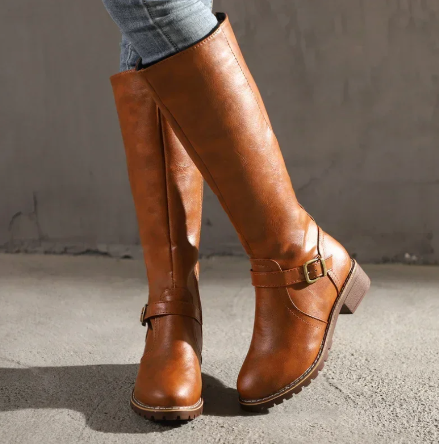 Damen Kniehohe Winterstiefel mit Niedrigem Absatz 0