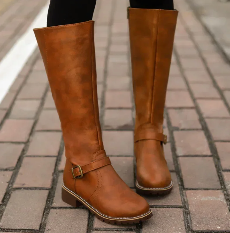 Damen Kniehohe Winterstiefel mit Niedrigem Absatz 1