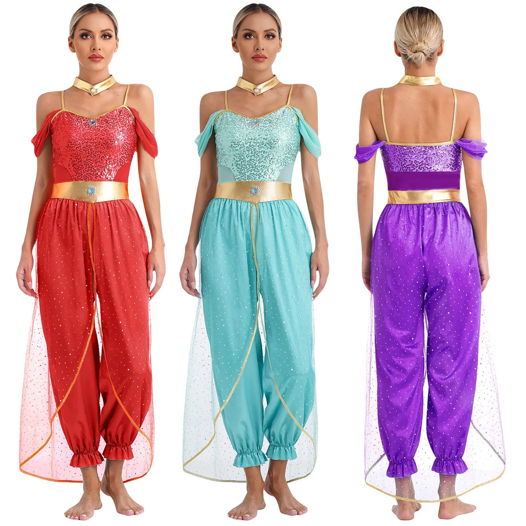 Damen Kostüm Arabische Prinzessin mit Schulterfreiem Oberteil und Locker Fallender Hose 2
