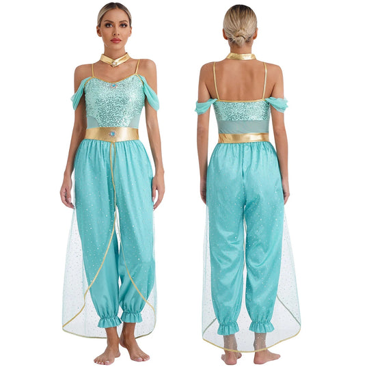 Damen Kostüm Arabische Prinzessin mit Schulterfreiem Oberteil und Locker Fallender Hose 7
