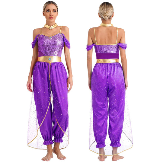 Damen Kostüm Arabische Prinzessin mit Schulterfreiem Oberteil und Locker Fallender Hose 8