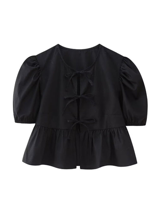 Damen Kurzarm Bluse mit Spaghetti-Trägern und Puffärmeln 10