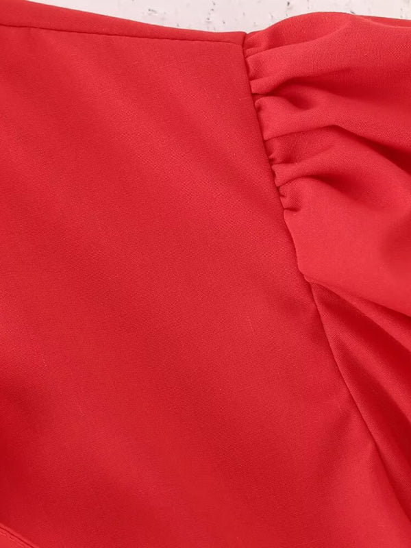 Damen Kurzarm Bluse mit Spaghetti-Trägern und Puffärmeln 2