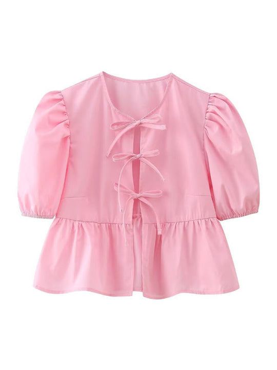 Damen Kurzarm Bluse mit Spaghetti-Trägern und Puffärmeln 6