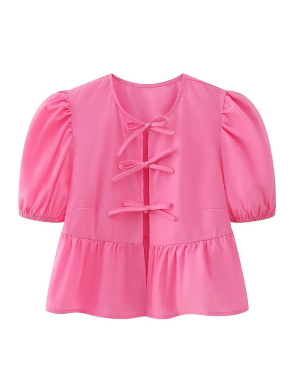 Damen Kurzarm Bluse mit Spaghetti-Trägern und Puffärmeln 9