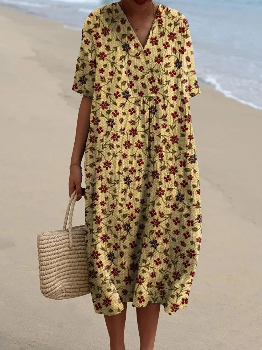 Damen Kurzarm Kleid Ozeanmotiv Bequemer Schnitt Hochwertiger Stoff 15