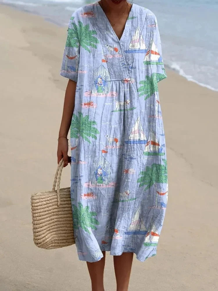 Damen Kurzarm Kleid Ozeanmotiv Bequemer Schnitt Hochwertiger Stoff 16