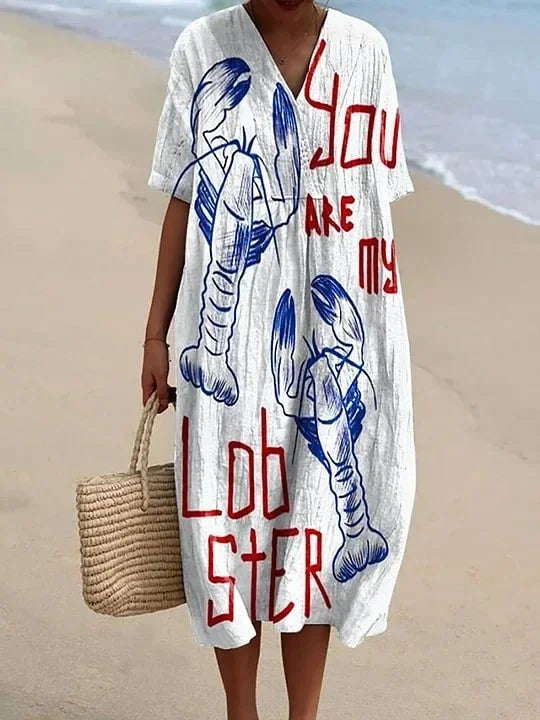 Damen Kurzarm Kleid Ozeanmotiv Bequemer Schnitt Hochwertiger Stoff 22