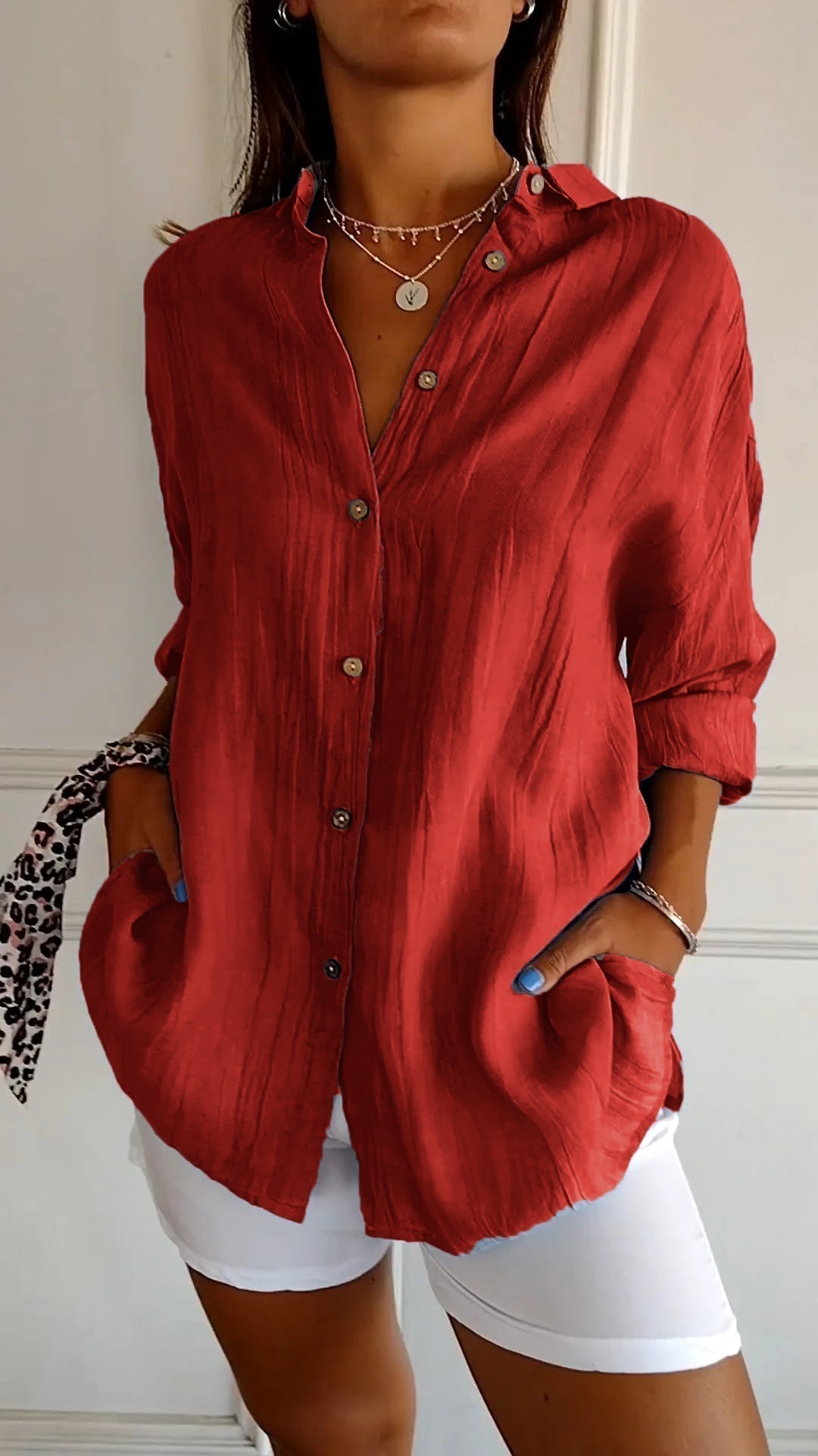 Damen Langarm Hemd Plissee Stil 7