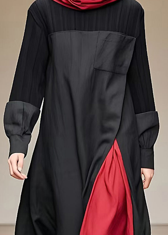 Damen Langarm Kleid Rollkragen Patchwork Design 3