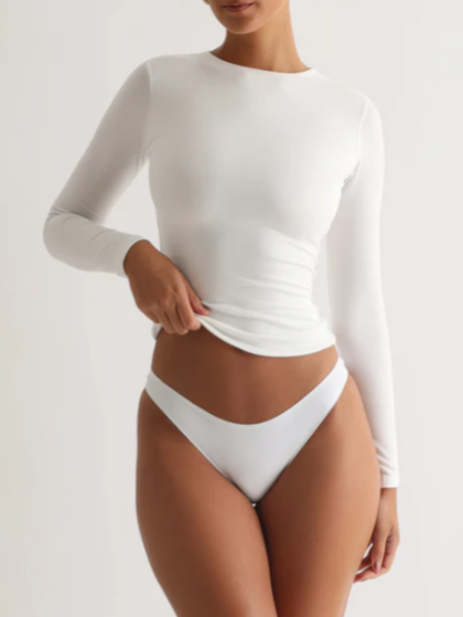 Damen Langarmshirt Klassischer Rundhalsausschnitt Modal Basic Longsleeve 5