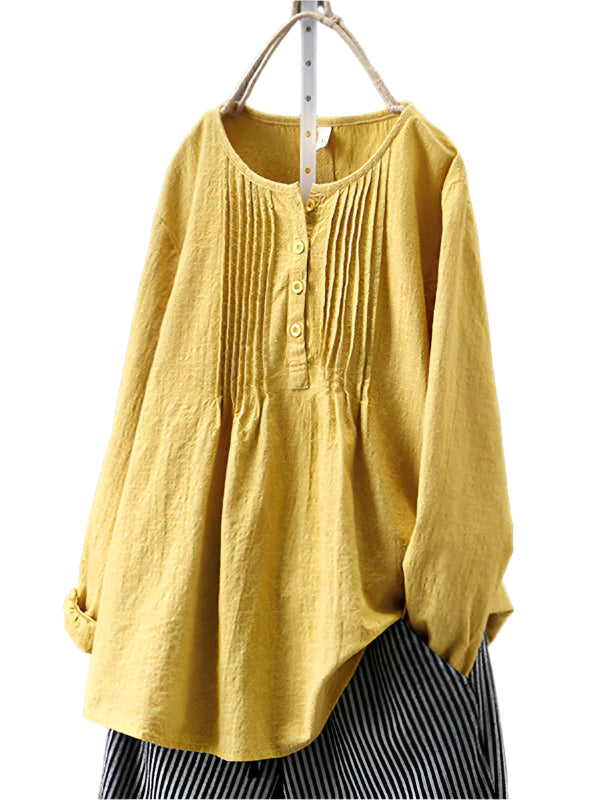 Damen Langarmshirt mit Rundhalsausschnitt aus Baumwolle und Leinen 0