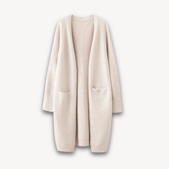 Damen Lange Strickjacke Offene Vorderseite Vielseitig Kombinierbar 0