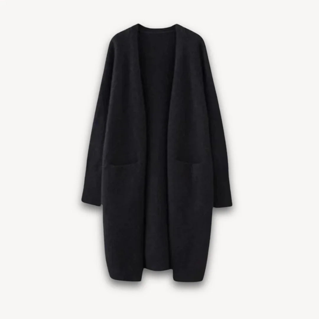 Damen Lange Strickjacke Offene Vorderseite Vielseitig Kombinierbar 1