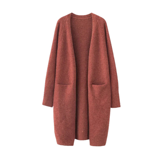 Damen Lange Strickjacke Offene Vorderseite Vielseitig Kombinierbar 4