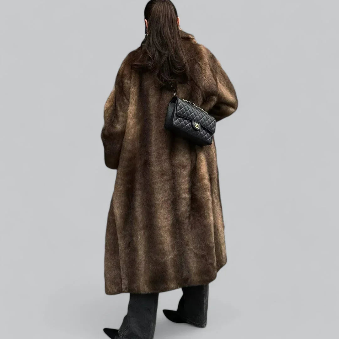 Damen Langer Mantel mit Kunstpelz für den Winter, Winddicht, Halbübergroße Passform, Vielseitig Kombinierbar 3