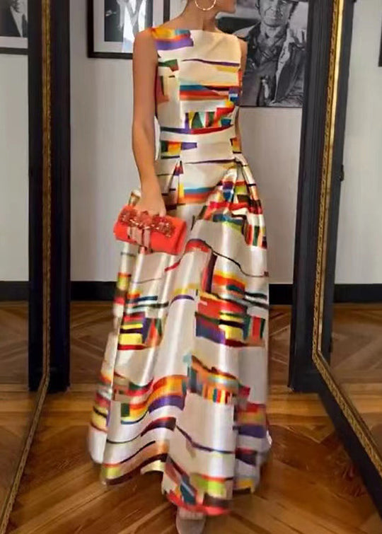 Damen Langes Kleid Hohe Taille Mit Aufdruck Für Abendveranstaltungen Und Sommerfeiern 3