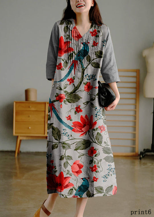 Damen Langes Kleid mit Knöpfen und halben Ärmeln 5