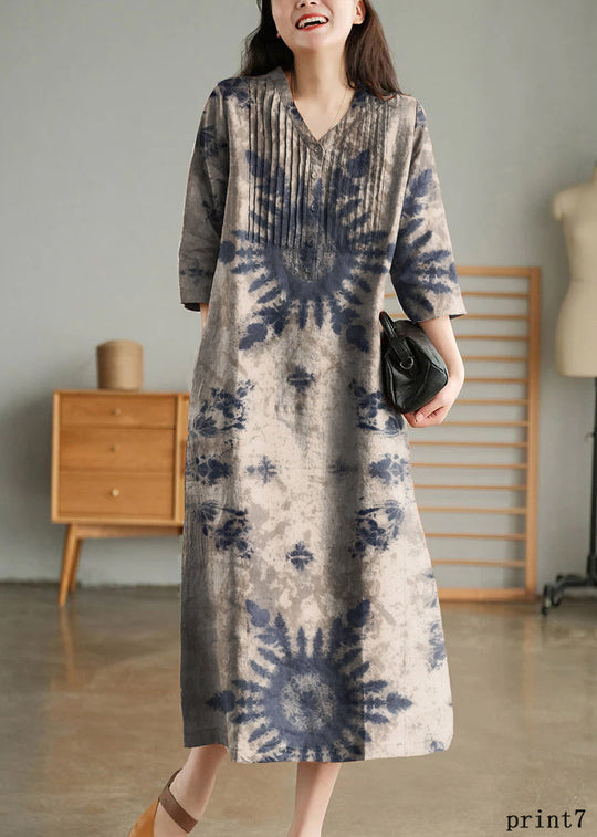 Damen Langes Kleid mit Knöpfen und halben Ärmeln 6