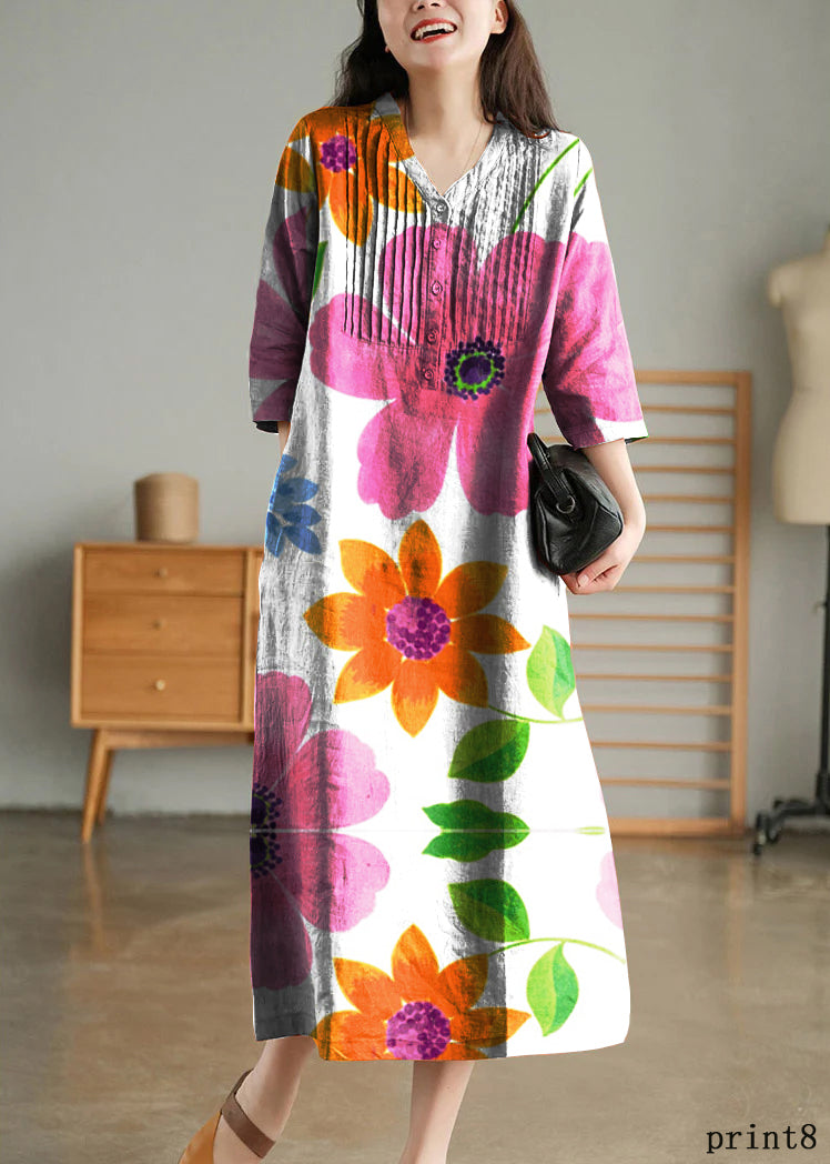 Damen Langes Kleid mit Knöpfen und halben Ärmeln 7