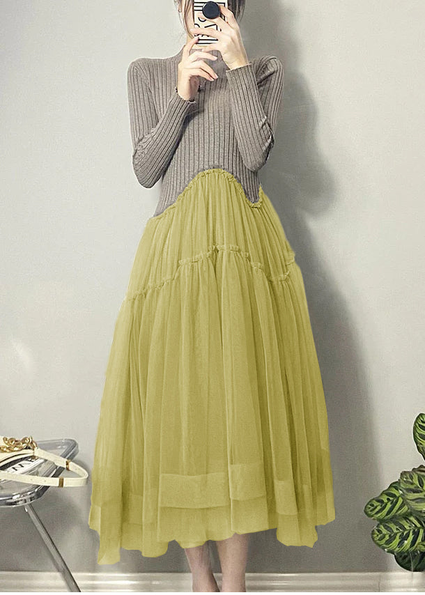 Damen Langkleid Asymmetrisch mit Tüll-Patchwork 6