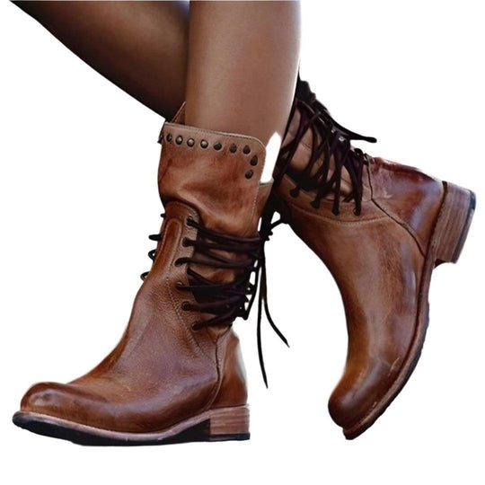 Damen Lederstiefel Schnürdesign für Stil und Komfort 1