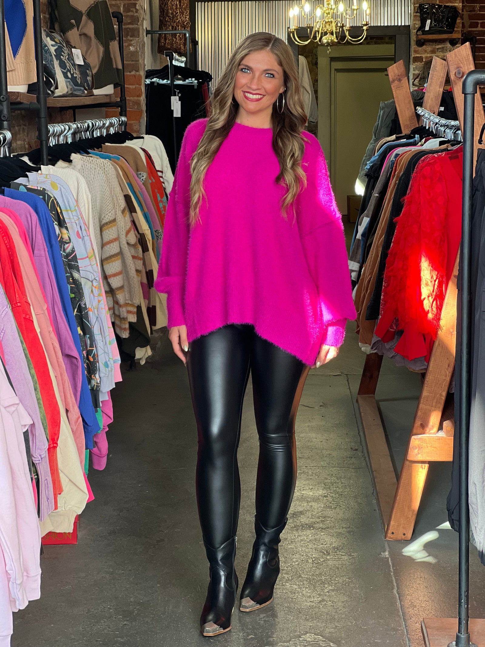 Damen Leggings aus Kunstleder Schwarz 1