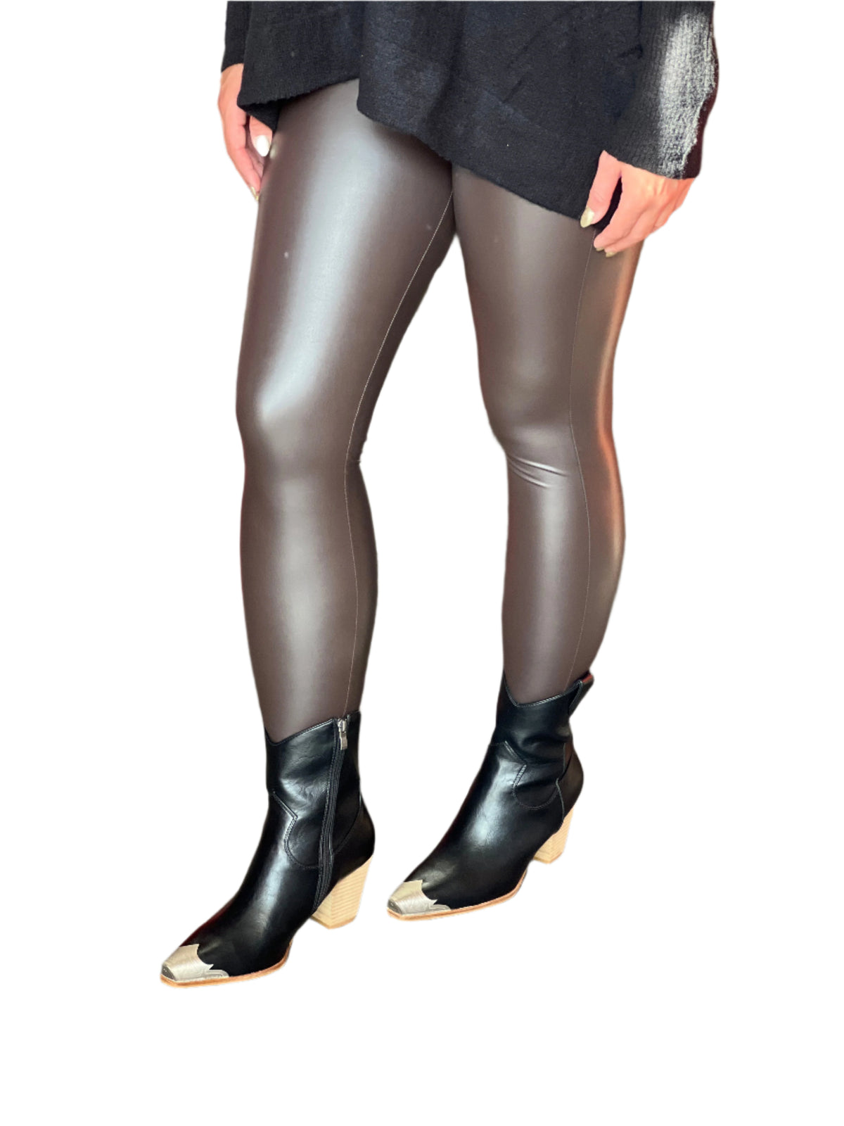 Damen Leggings aus Kunstleder in Schokoladenfarbe 0