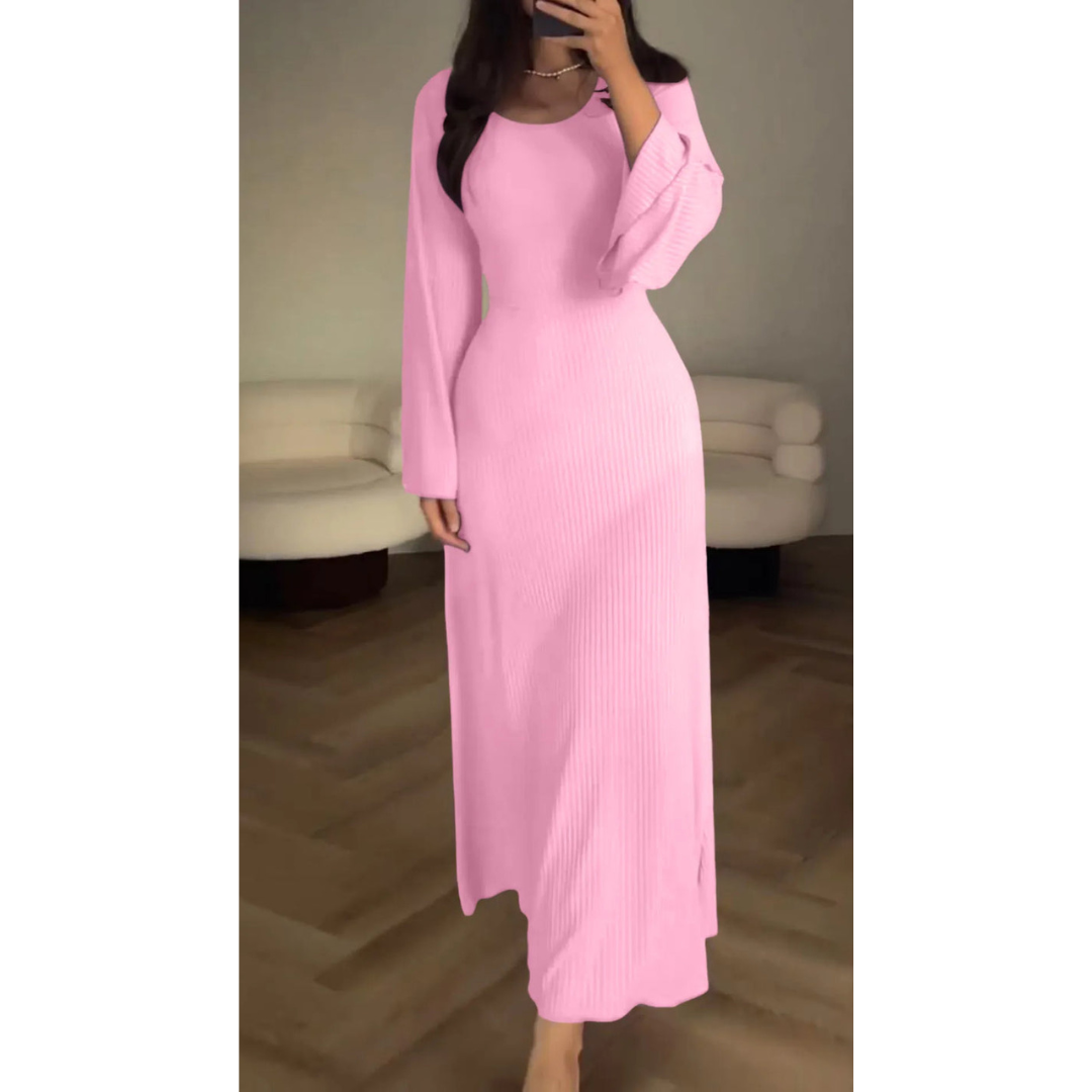 Damen Maxi Kleid Lange Ärmel Fließend Elegantes Design 4