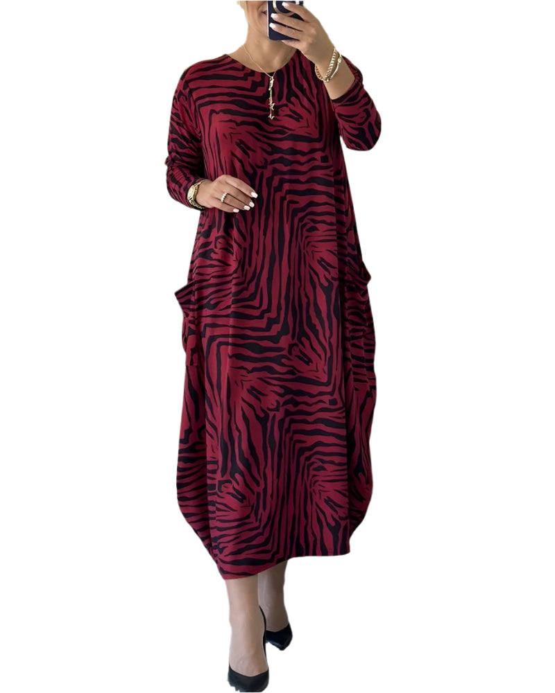 Damen Maxi Kleid Mit Print Und Taschen 0