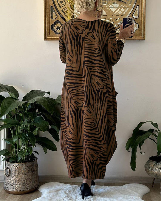 Damen Maxi Kleid Mit Print Und Taschen 8
