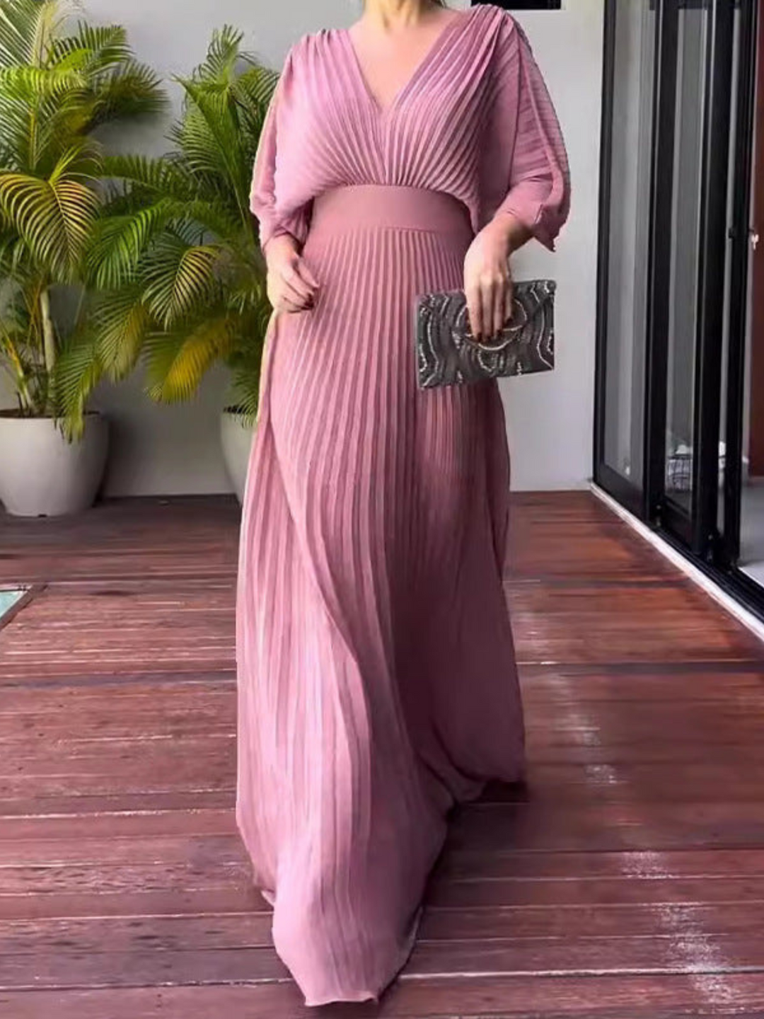 Damen Maxi Kleid Plissiert Modern 12